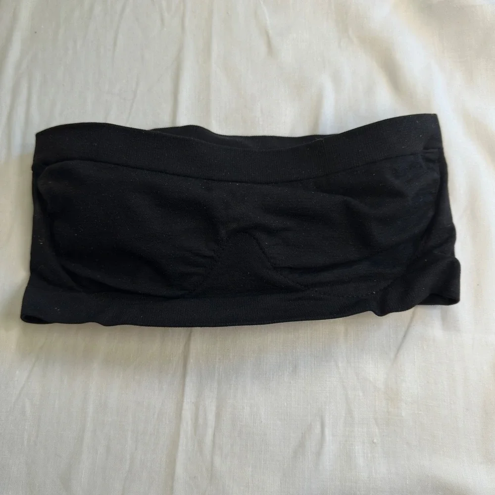 The Natural Strapless Bandeau Bra Black Underwire Knit Made in Canada Size M Vtg